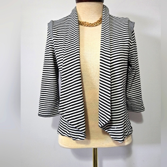 MELISSA NEPTON black And White Striped Open Front Cardigan. Size Small - Picture 1 of 12